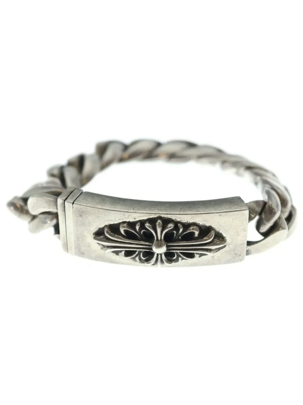 Chrome Hearts ID Floral Crs Cross ID Classic Link Bracelet Silver